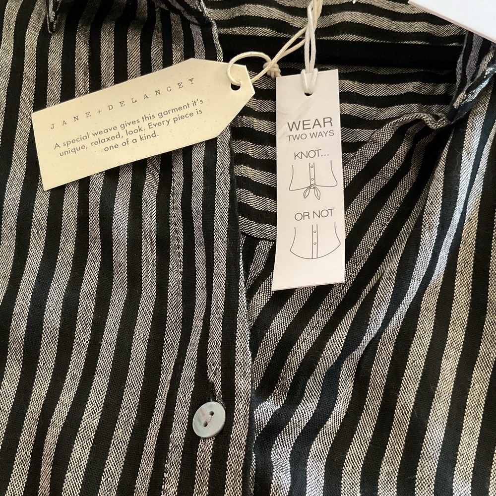 Jane & Delancey Women's 1X Button Up Tunic Top Black Gray Striped Collared Boho - Picture 5 of 7
